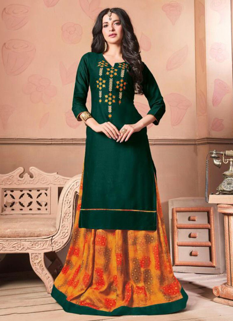 R STUDION TANUJA VOL-3 Fancy Ethnic Wear Flax Cotton Embroidery Kurti With Skirt Collection